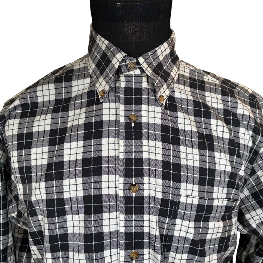 Brook Brothers Regent Black White Plaid Long Sleeve Button Front Shirt Large - Picture 2 of 7